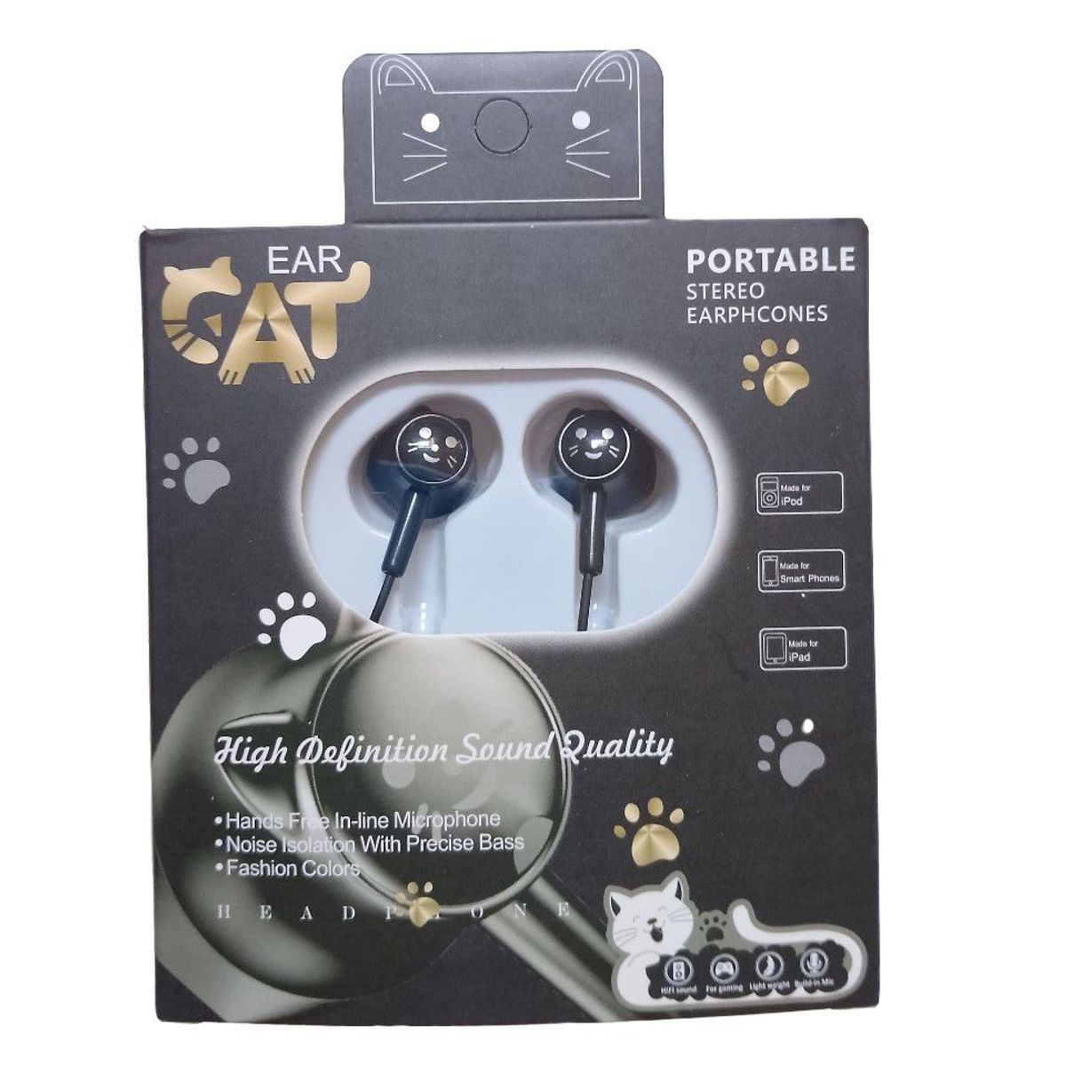 GENERICO - Audífonos Cat Ear con Regulador Manos Libres - Color NEGRO