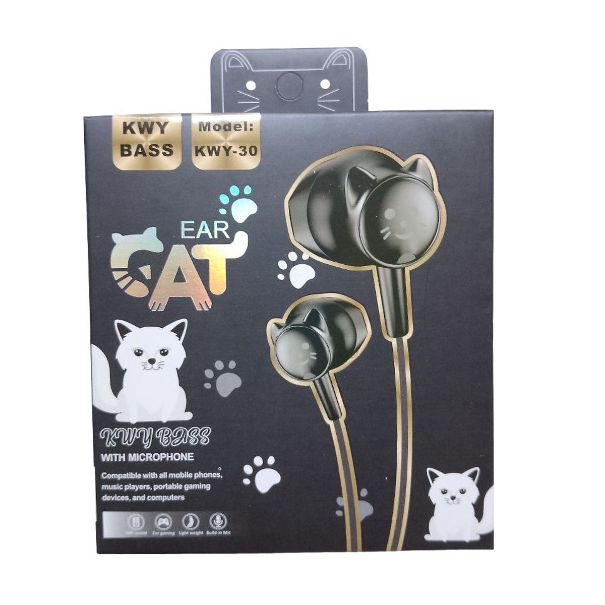 GENERICO - Audífonos Cat Ear con Regulador Manos Libres - Color NEGRO