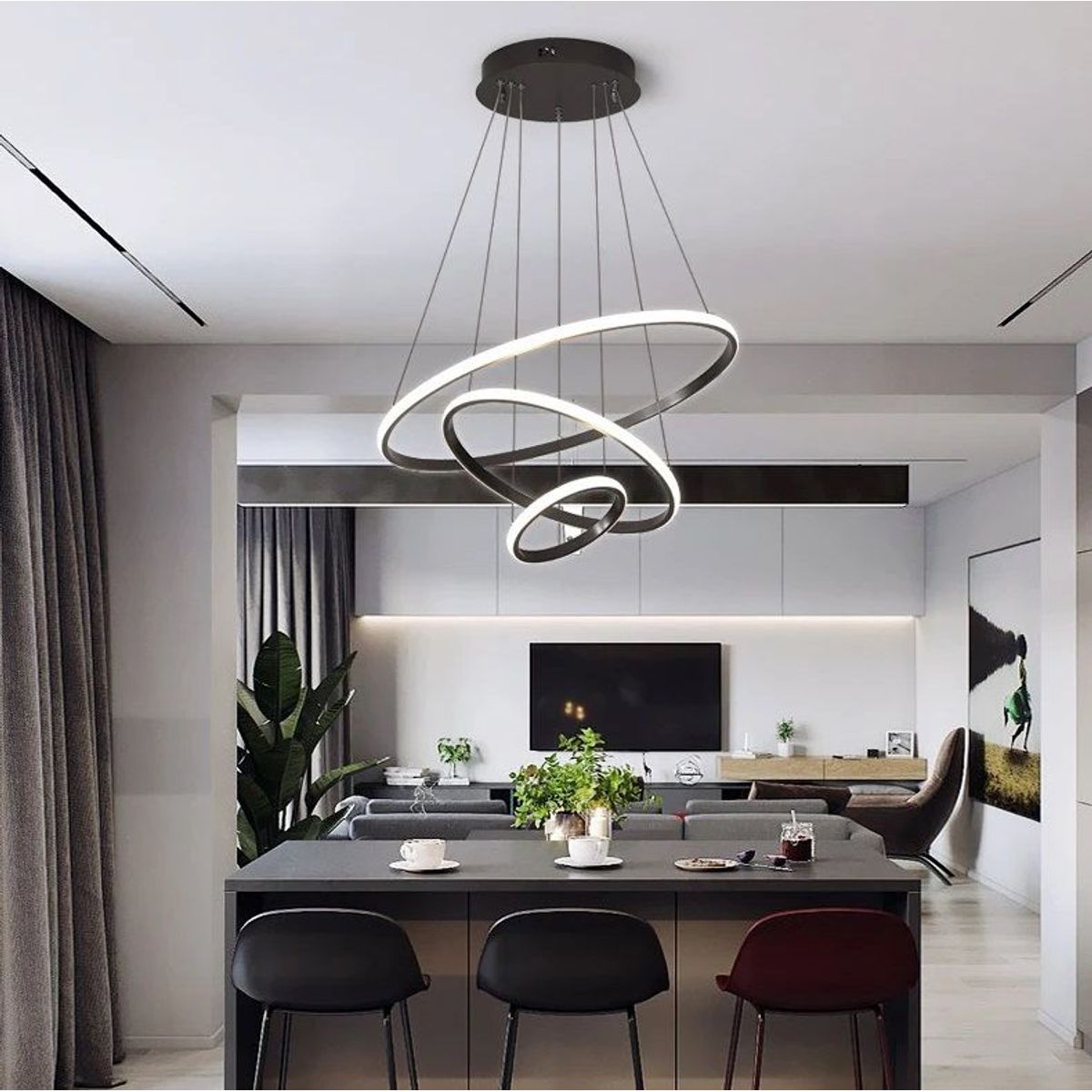 GENERICO - Lampara colgante 3 ARO LED Incluye control remoto