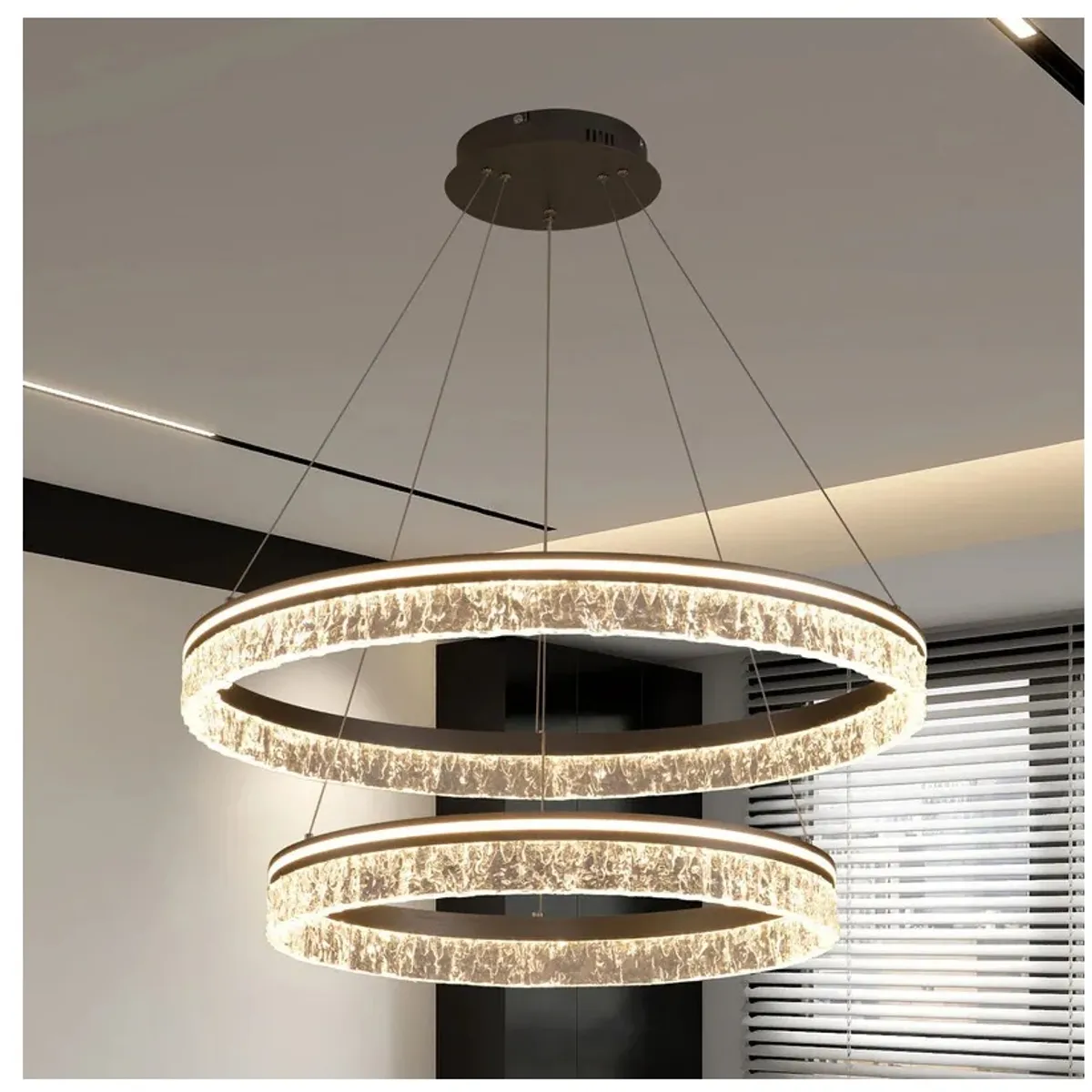 GENERICO - Lampara colgante led de 2 anillos negro incluye control remoto