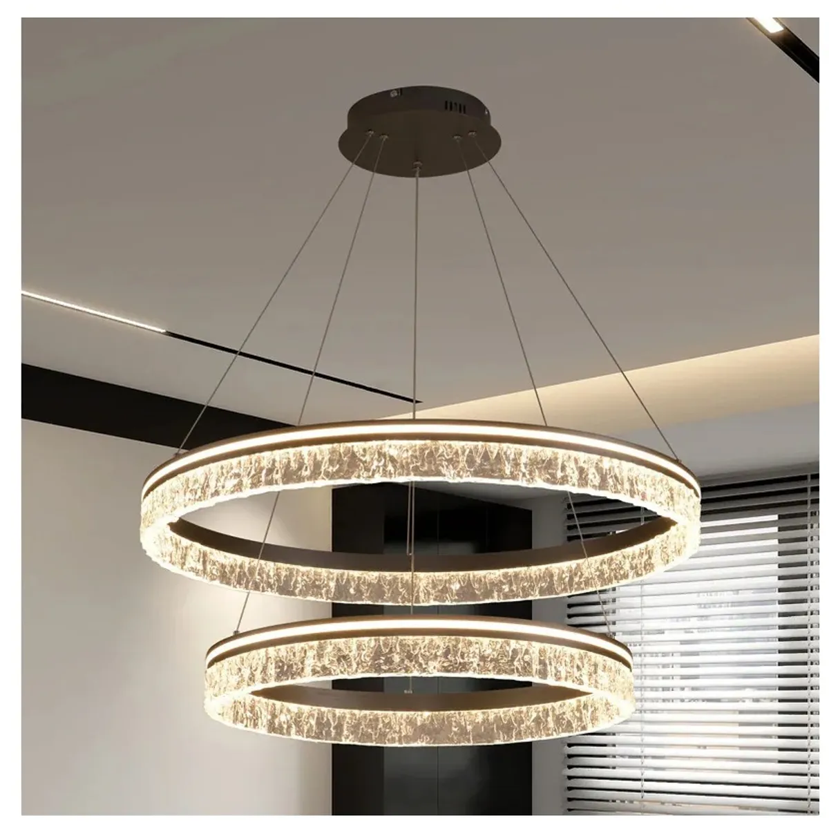 GENERICO - Lampara colgante led de 2 anillos negro incluye control remoto