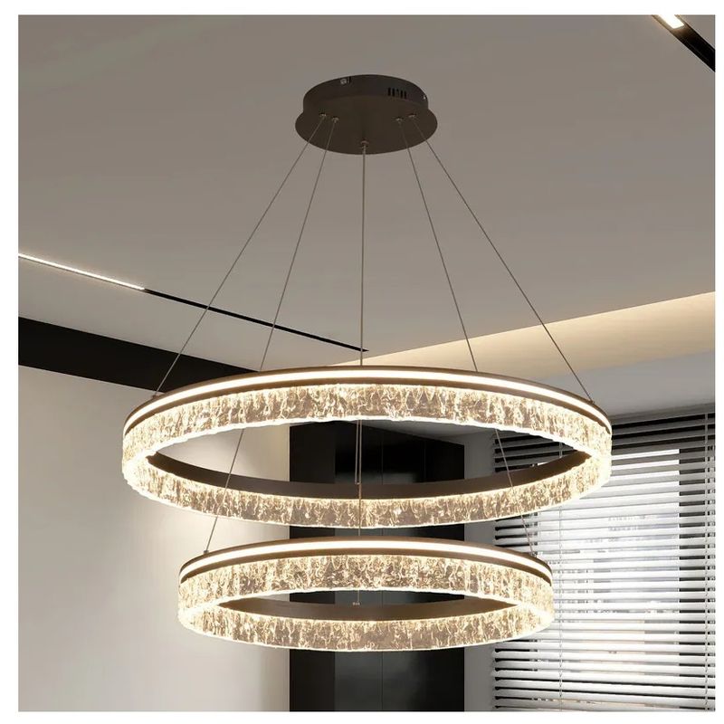 GENERICO - Lampara colgante led de 2 anillos negro incluye control remoto