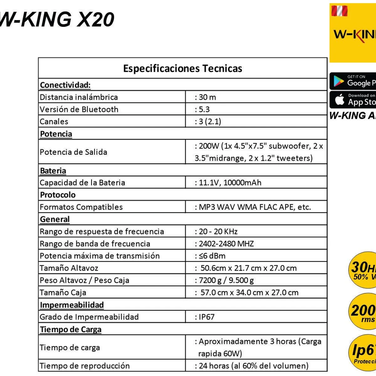W KING - W-King X20 200W RMS Parlante Bluetooth 5.3 Portátil IP67 W King WKing