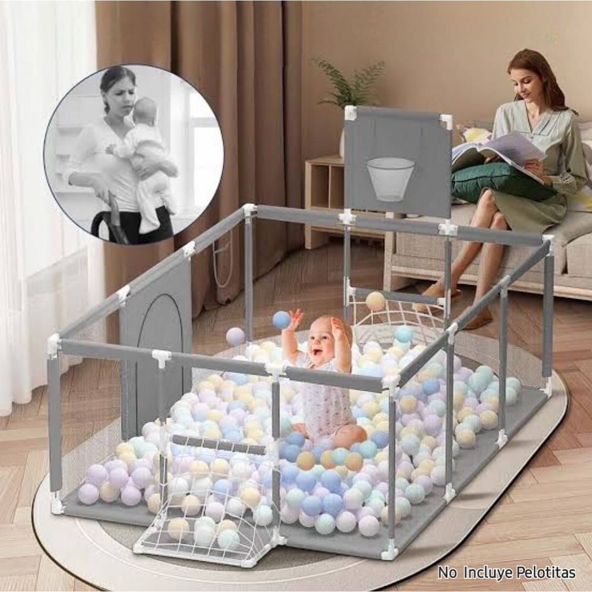 GENERICO - Corral para Bebe Niños Portati Arco BAsket Gris