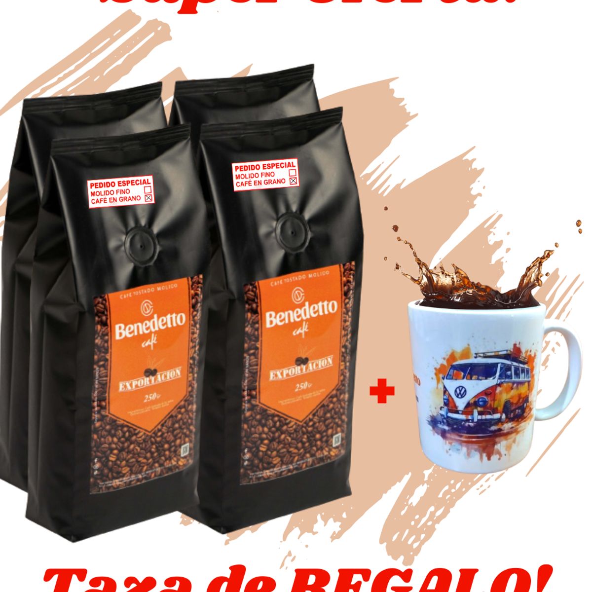 GENERICO - Café Benedetto 4 Pack en grano + TAZA DE REGALO