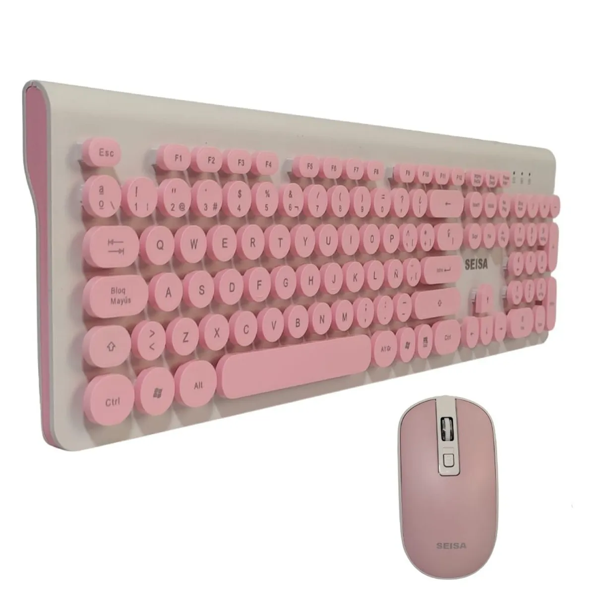 SEISA - Teclado y Mouse Rosado Blanco Alámbrico para Pc Laptop