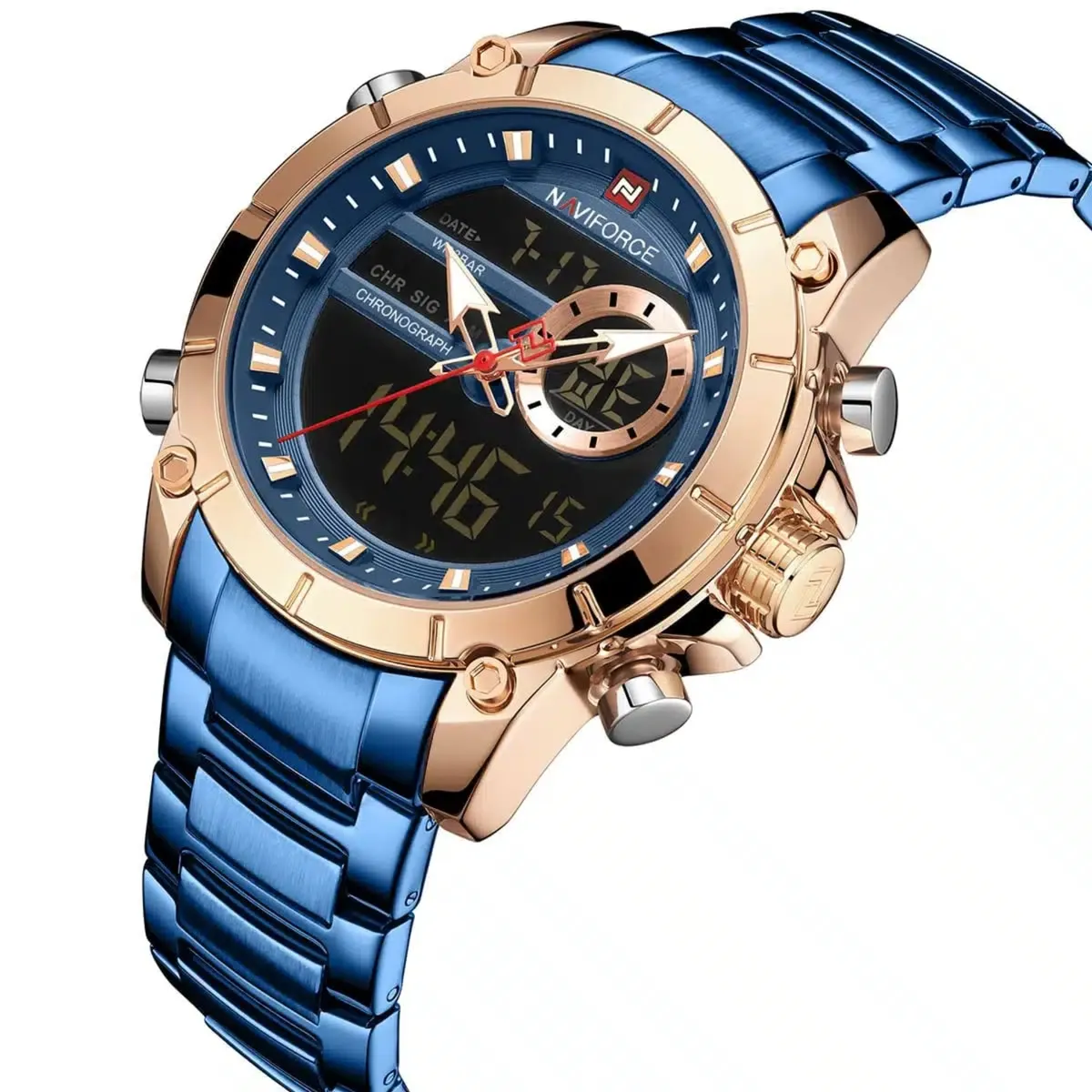 NAVIFORCE - Reloj casual y elegante Azul dorado para hombre NaviForce