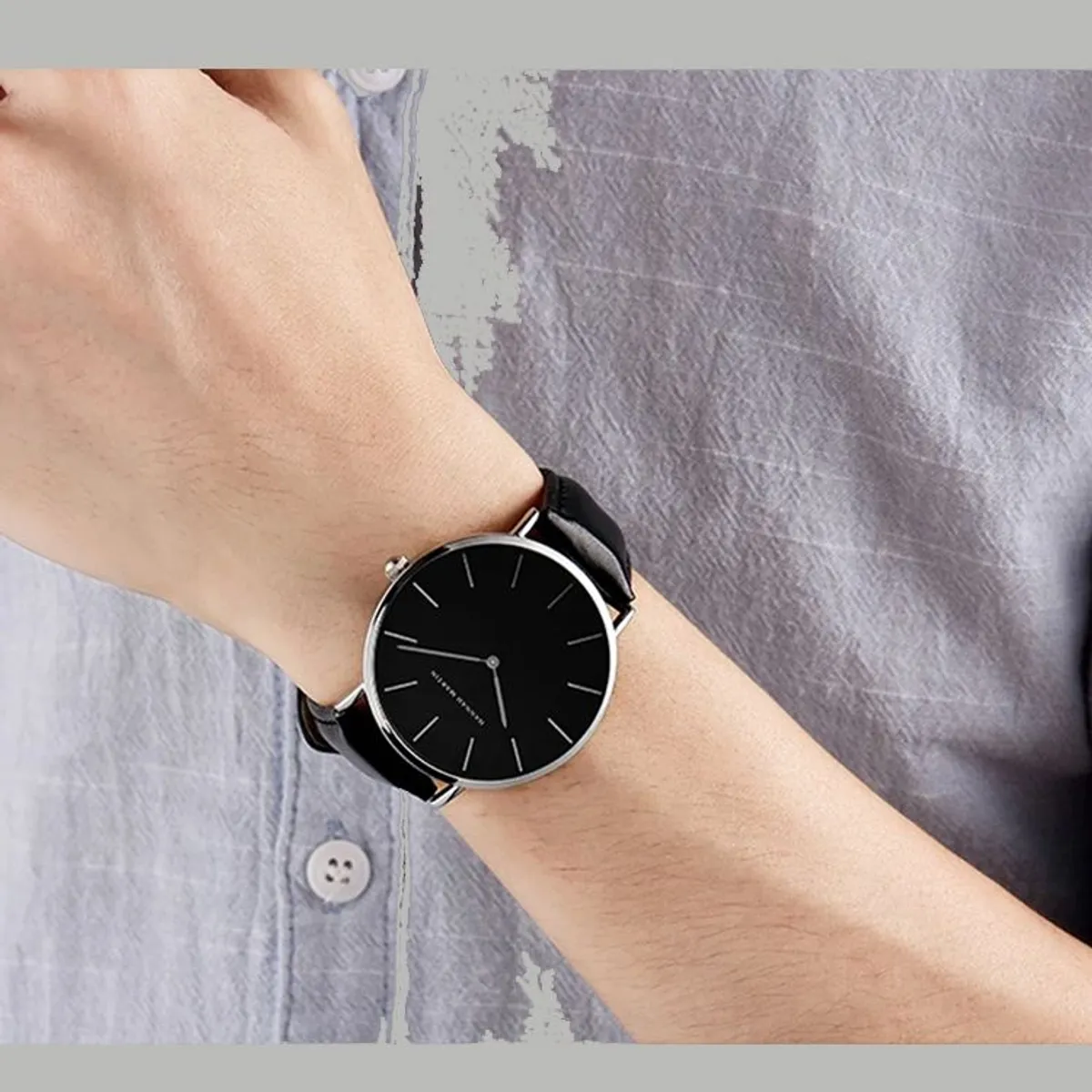 HANNAH MARTIN - RELOJ HOMBRE CUERO NEGRO HANNAH MARTIN