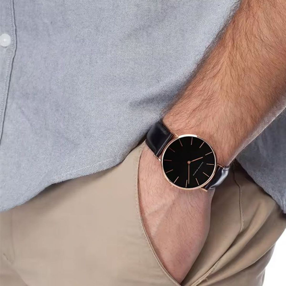 HANNAH MARTIN - RELOJ HOMBRE CUERO NEGRO HANNAH MARTIN