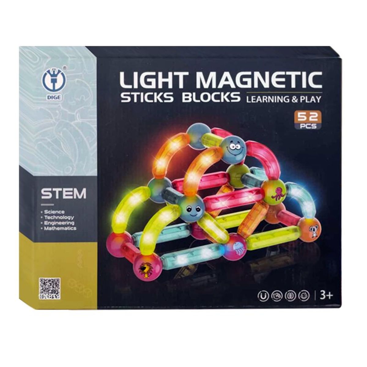 GENERICO - BLOQUES MAGNETICOS CON LUCES 52 PIEZAS