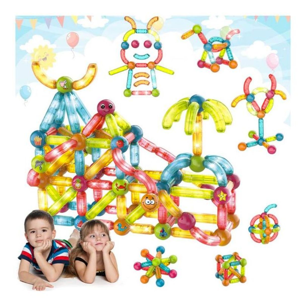 GENERICO - BLOQUES MAGNETICOS CON LUCES 52 PIEZAS