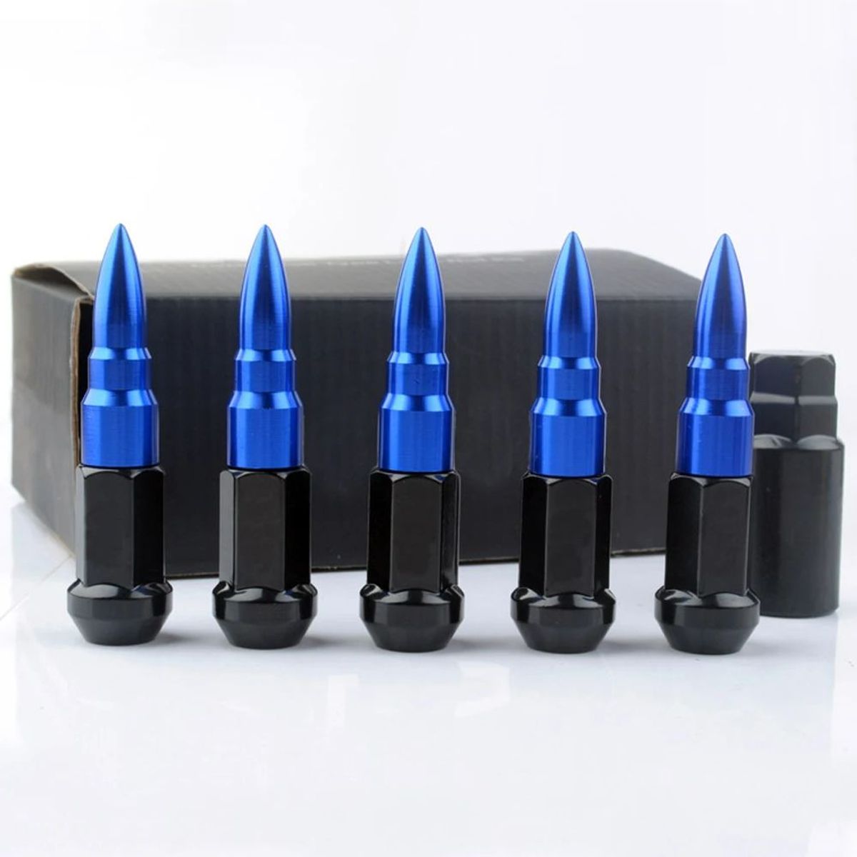 GENERICO - Kit De 20 Tuercas Con Puntas Tipo Bala De Acero De 1.50 Azul