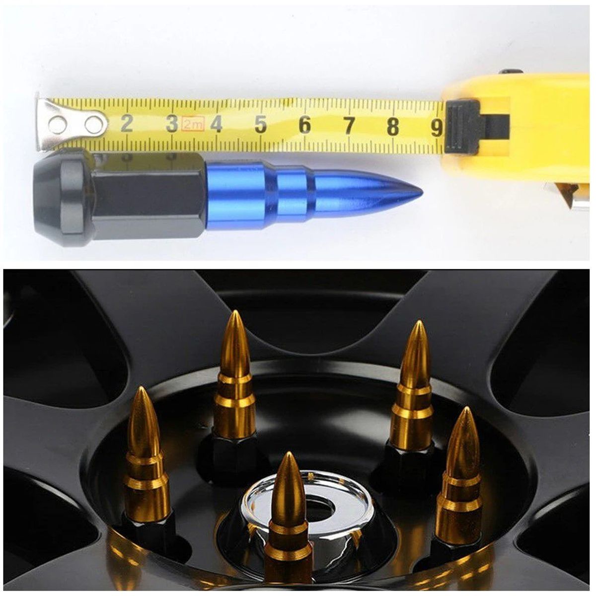 GENERICO - Kit De 20 Tuercas Con Puntas Tipo Bala De Acero De 1.50 Azul