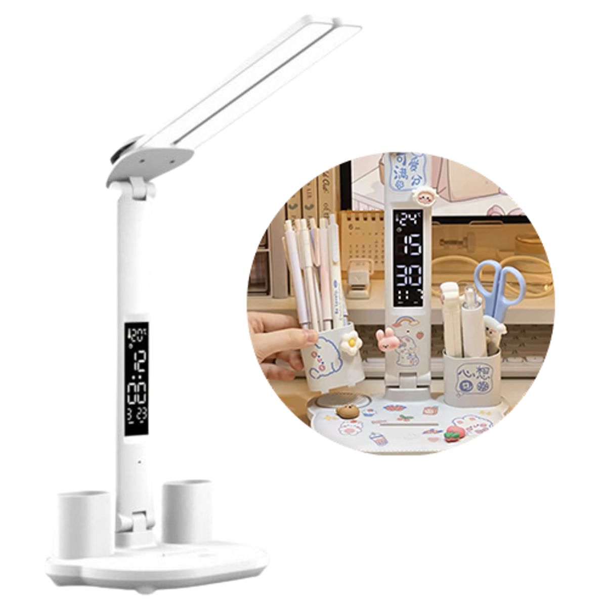 GENERICO - LAMPARA ESCRITORIO CON RELOJ DIGITAL PORTA LAPICERO