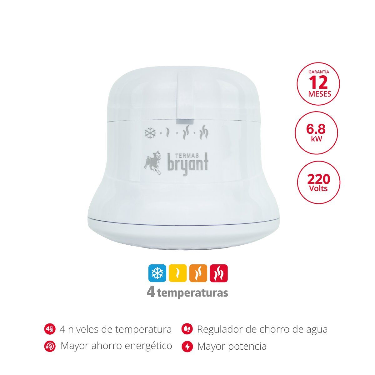 Ducha Eléctrica Bryant Ideale  6.8 kW 4 Niveles Bajo Presión, marca Bryant - Foto Principal
