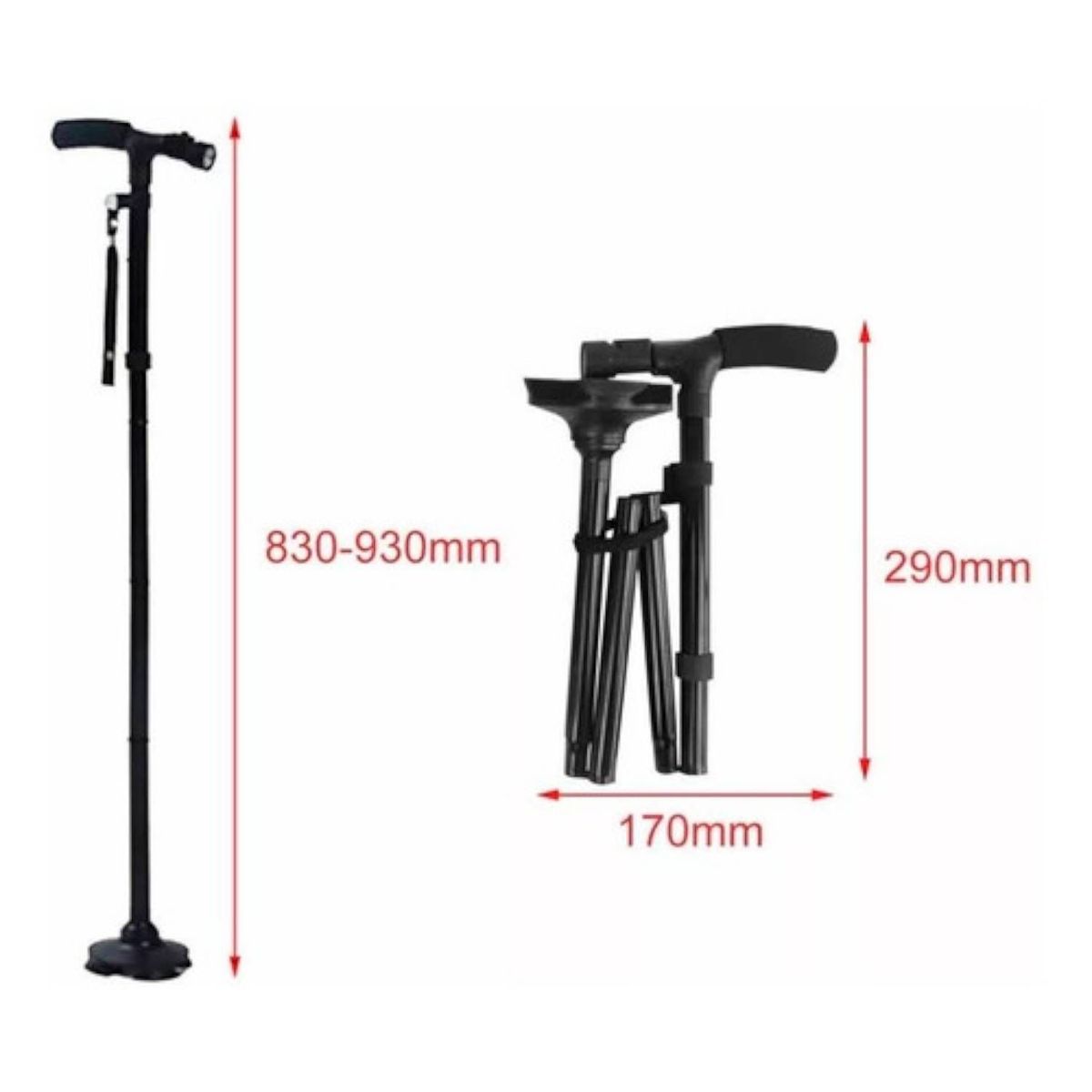 GENERICO - Bastón Ortopédico con luz a pilas Plegable Mágico