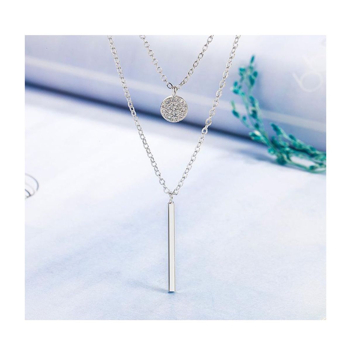 GENERICO - Collar para mujer doble caida cirucular brillante en ley 925