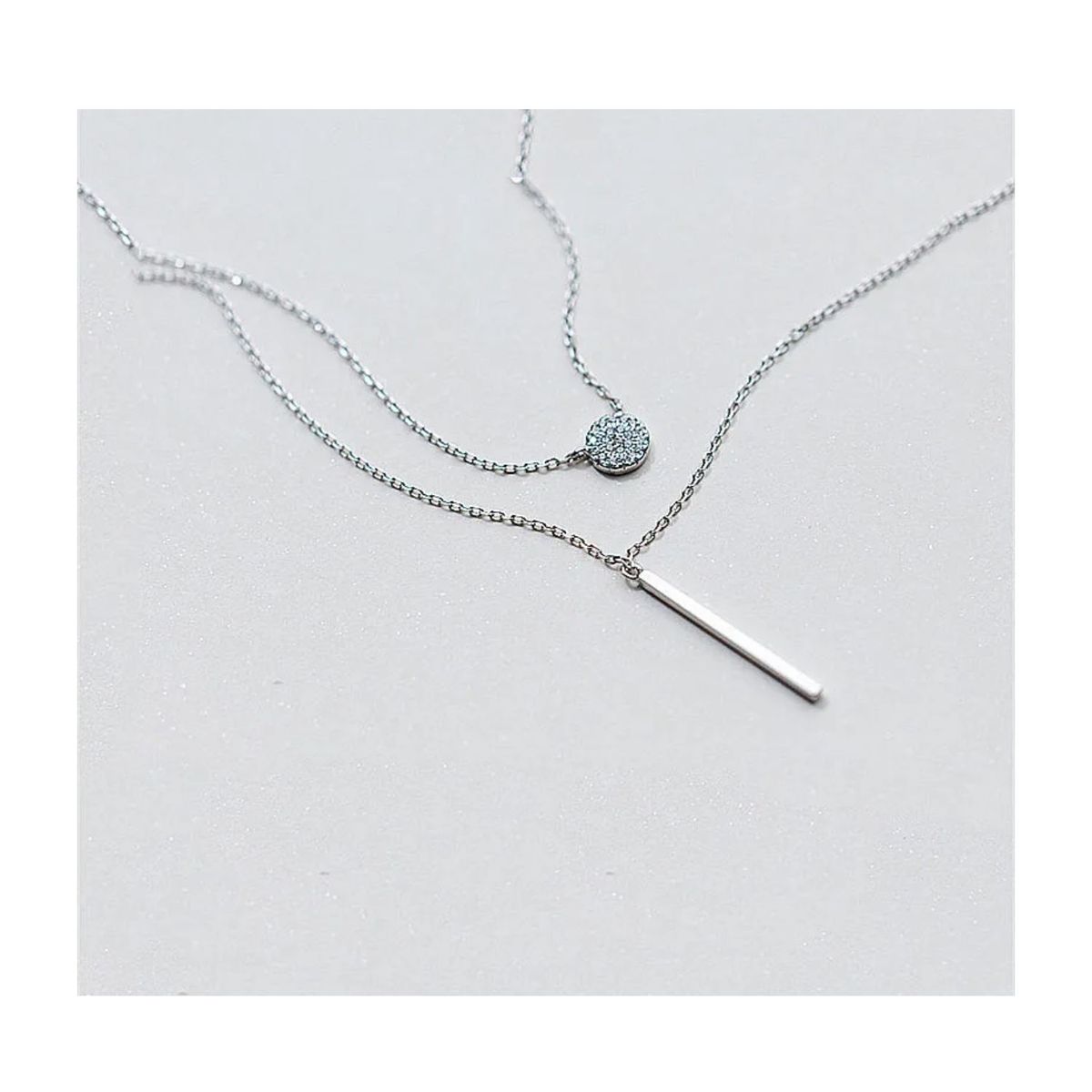 GENERICO - Collar para mujer doble caida cirucular brillante en ley 925