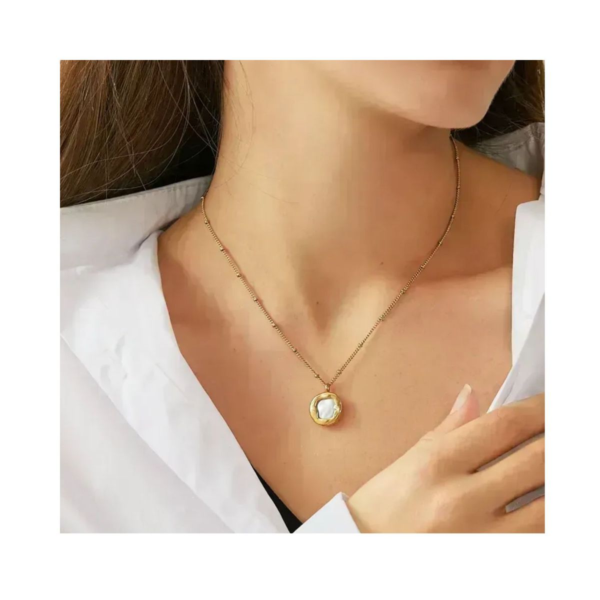 GENERICO - Collar para mujer en perla natural enchapado