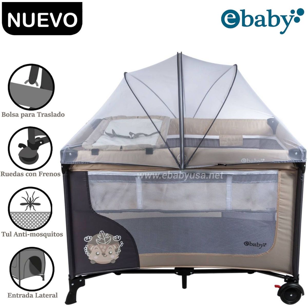 EBABY - Cuna Corral Ebaby Con Cambiador Happy Dream Beige
