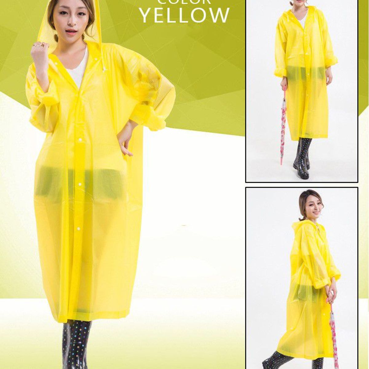 GENERICO - Poncho Ligero Impermeable con capucha y botones - Amarillo