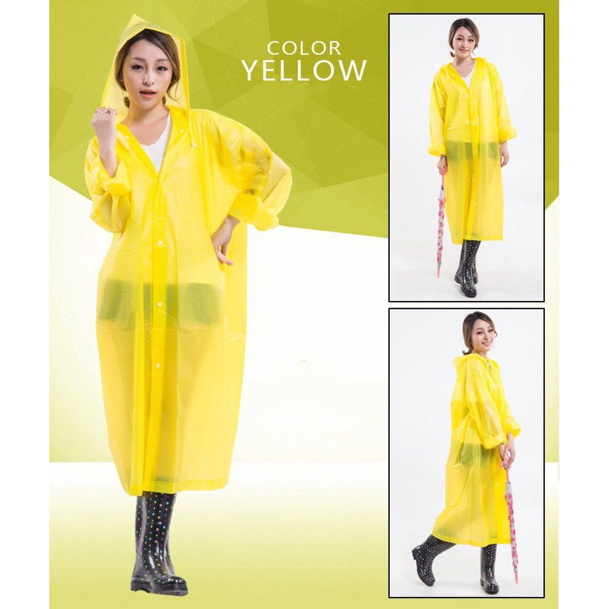 GENERICO - Poncho Ligero Impermeable con capucha y botones - Amarillo