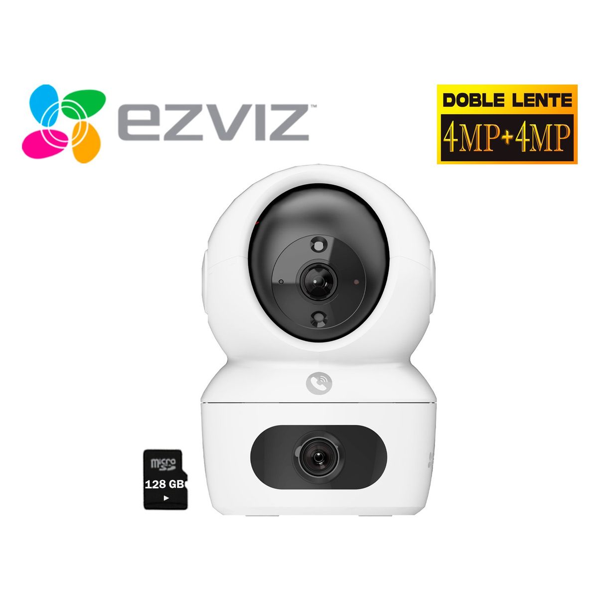 EZVIZ - Cámara WiFi H7C 4MP + 4MP Ezviz Binocular Interior 360º + SD 128GB