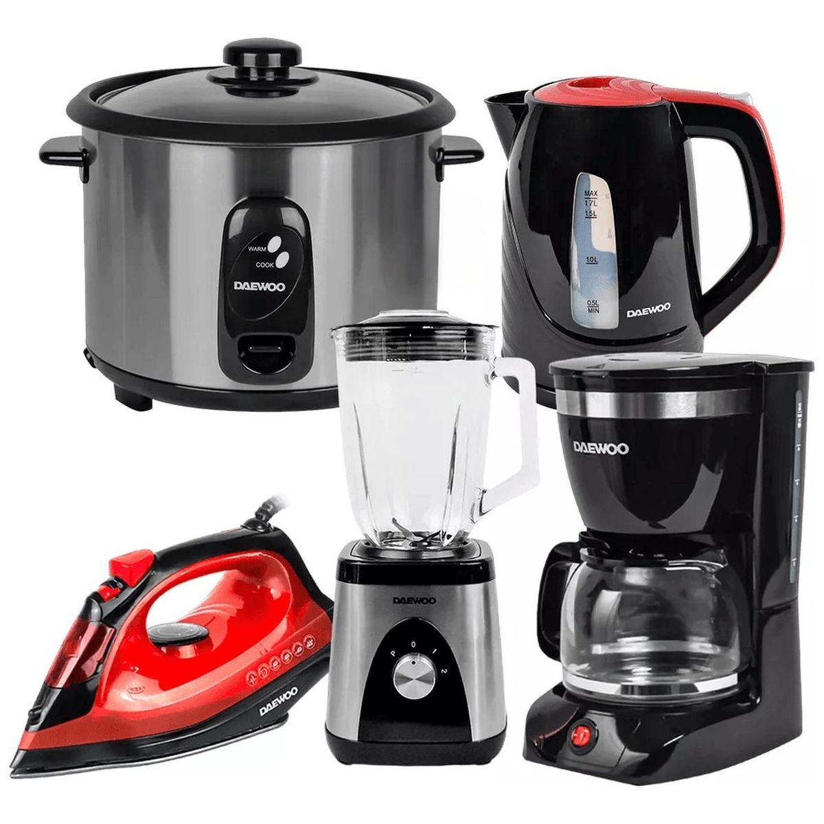 DAEWOO - Daewoo Hervidor  1.7L  + Arrocera  1.8L  + Licuadora  + Plancha  + Cafetera