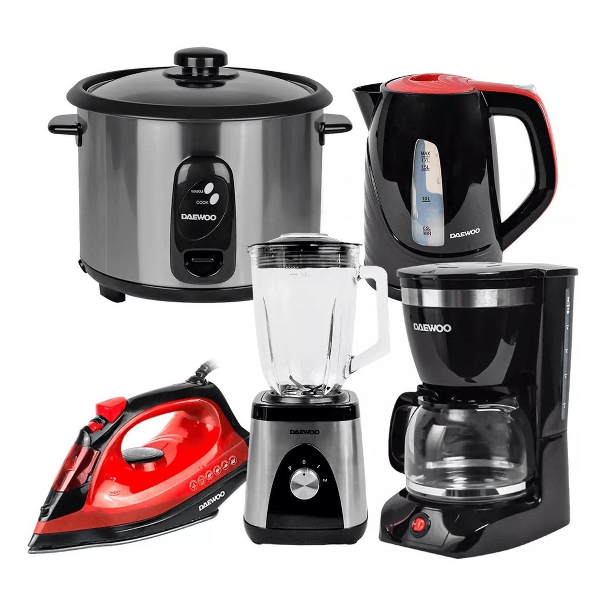 DAEWOO - Daewoo Hervidor  1.7L  + Arrocera  1.8L  + Licuadora  + Plancha  + Cafetera