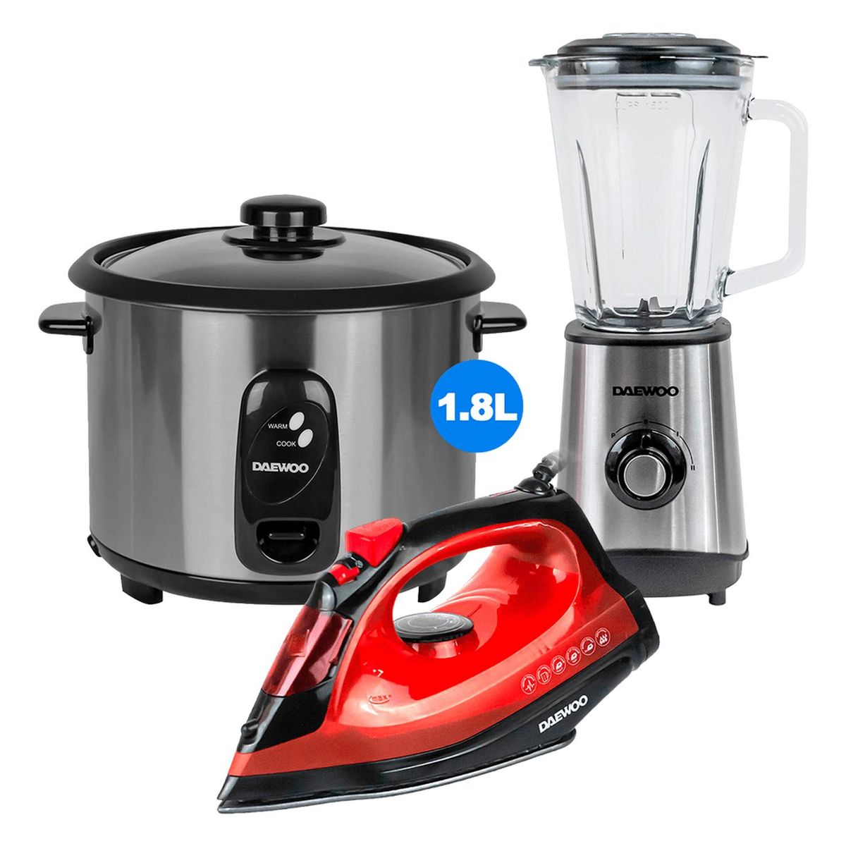DAEWOO - Daewoo Olla Arrocera 1.8 L + Plancha de Vapor + Licuadora 1.5 L