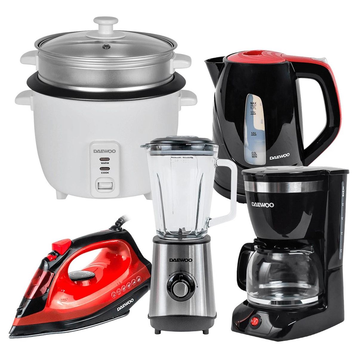 DAEWOO - Daewoo Hervidor  1.7L  + Arrocera  1.5L  + Licuadora  + Plancha  + Cafetera