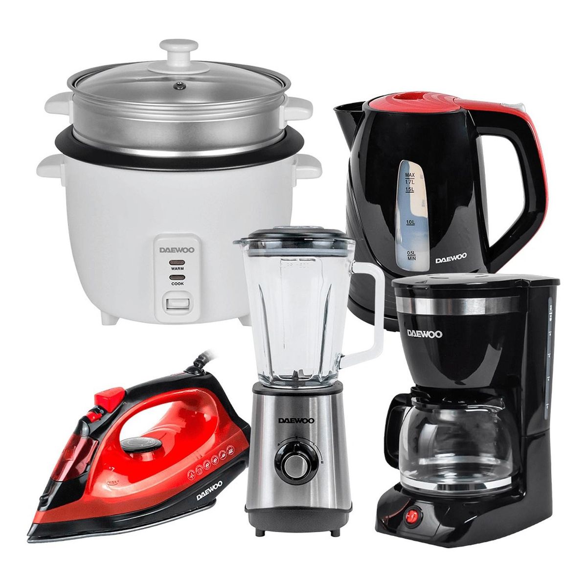 DAEWOO - Daewoo Hervidor  1.7L  + Arrocera  1.5L  + Licuadora  + Plancha  + Cafetera