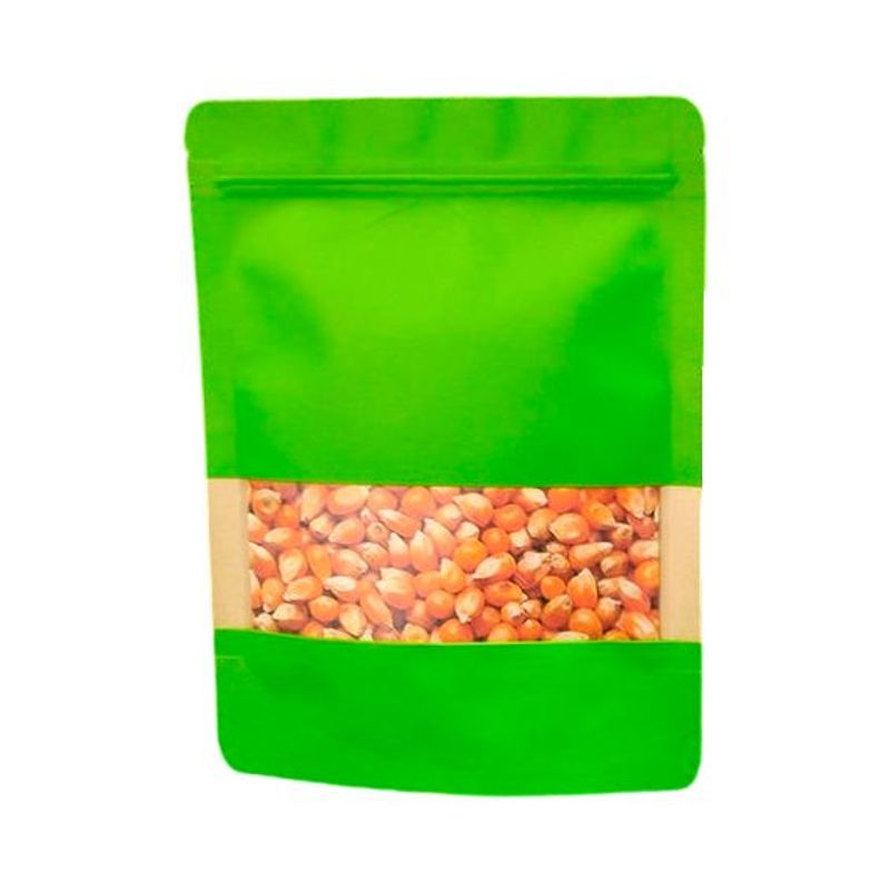 LA SEMILLITA PERUANA - 100 BOLSA KRAFT VERDE CON VENTANA TRILAMINADO CON ZIPPER, ABRE FÁCIL