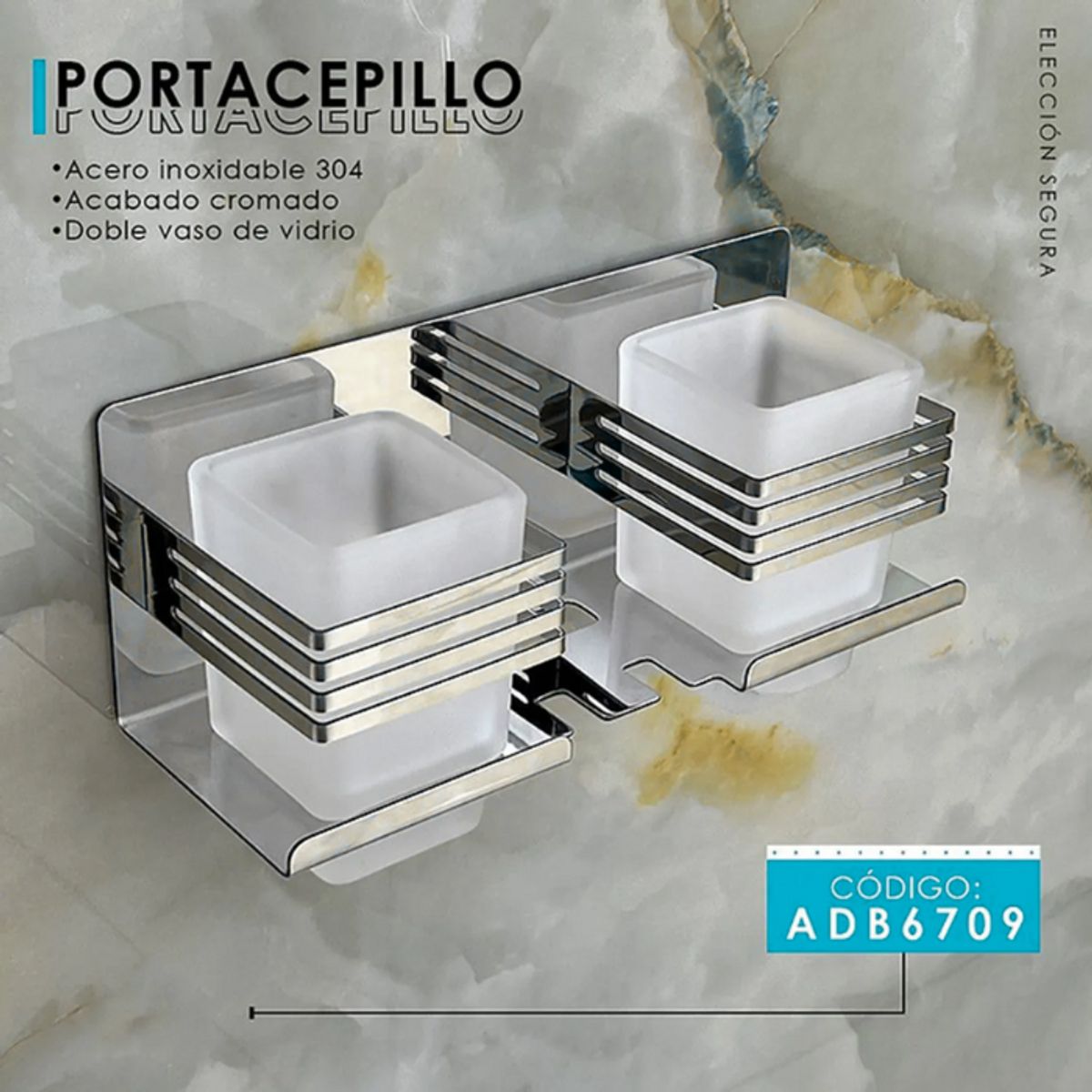 XM - PORTA CEPILLO DOBLE VASO DE VIDRIO  ADB6709
