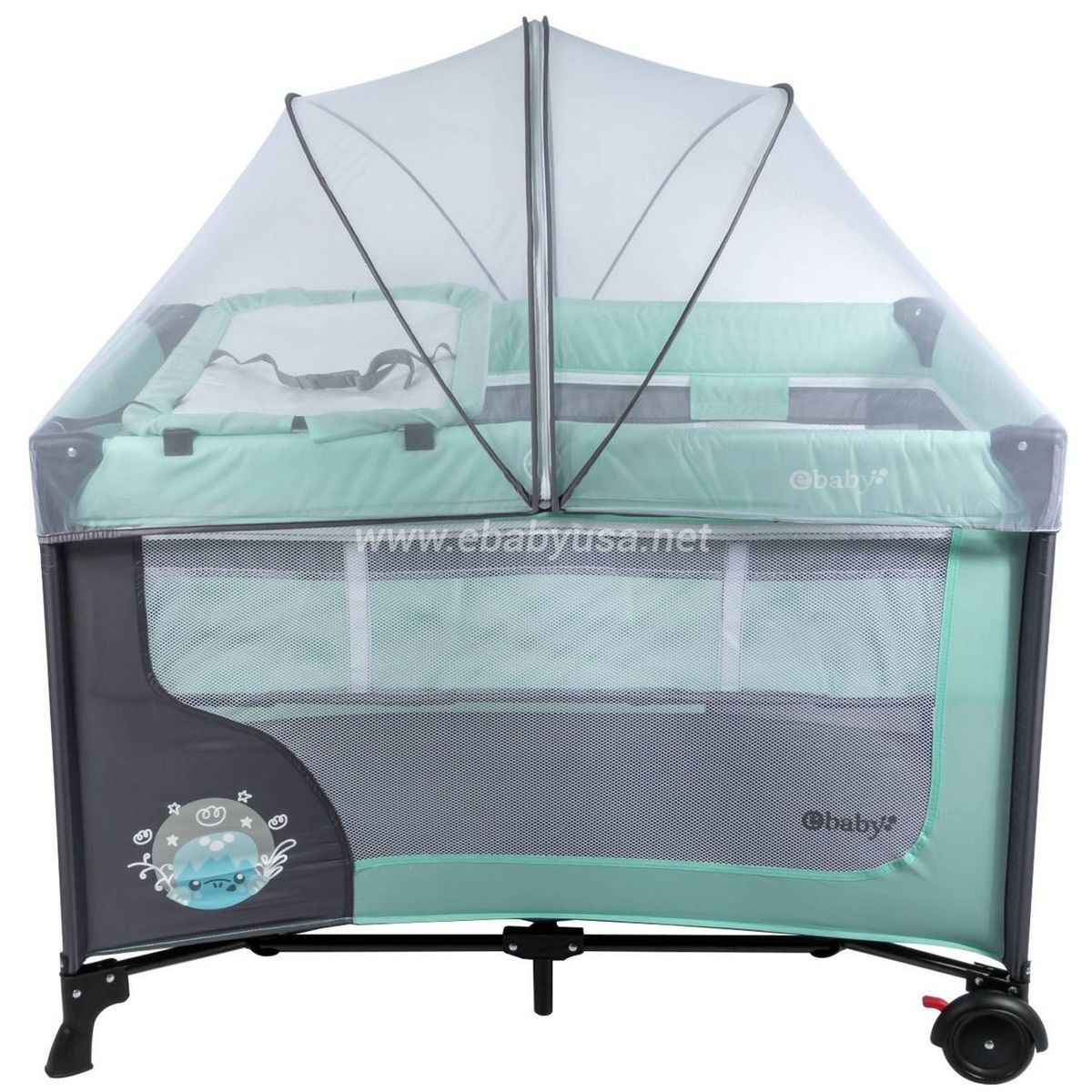 EBABY - Cuna Corral Ebaby Con Cambiador Happy Dream Verde+Colchón