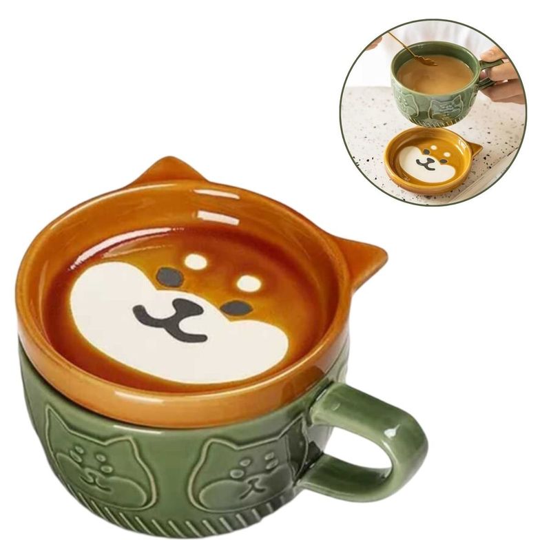ELMEJORPRECIO - Juego De Taza Con Plato Diseño De Animales Kawai Shiba
