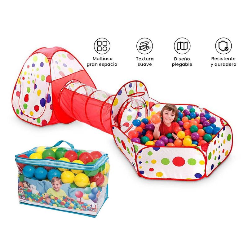 GENERICO - Piscina de pelotas túnel niños portátil 3 en 1+100 Pelotas