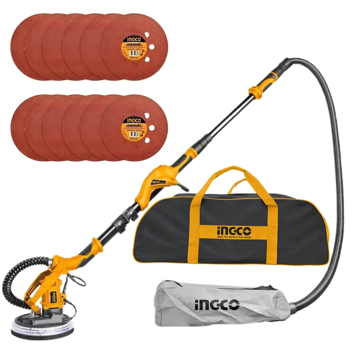 INGCO TOOLS - Combo LIJADORA DE PARED Y TECHO con 12 LIJAS PARA  FINO ACABADO