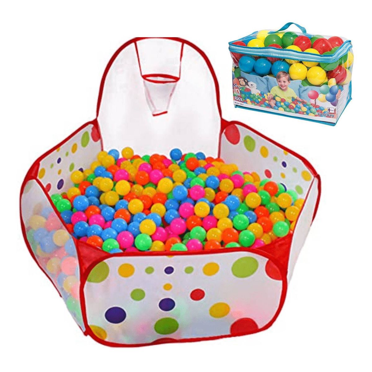 GENERICO - Piscina de pelotas con Aro 100 Pelotas Multicolor