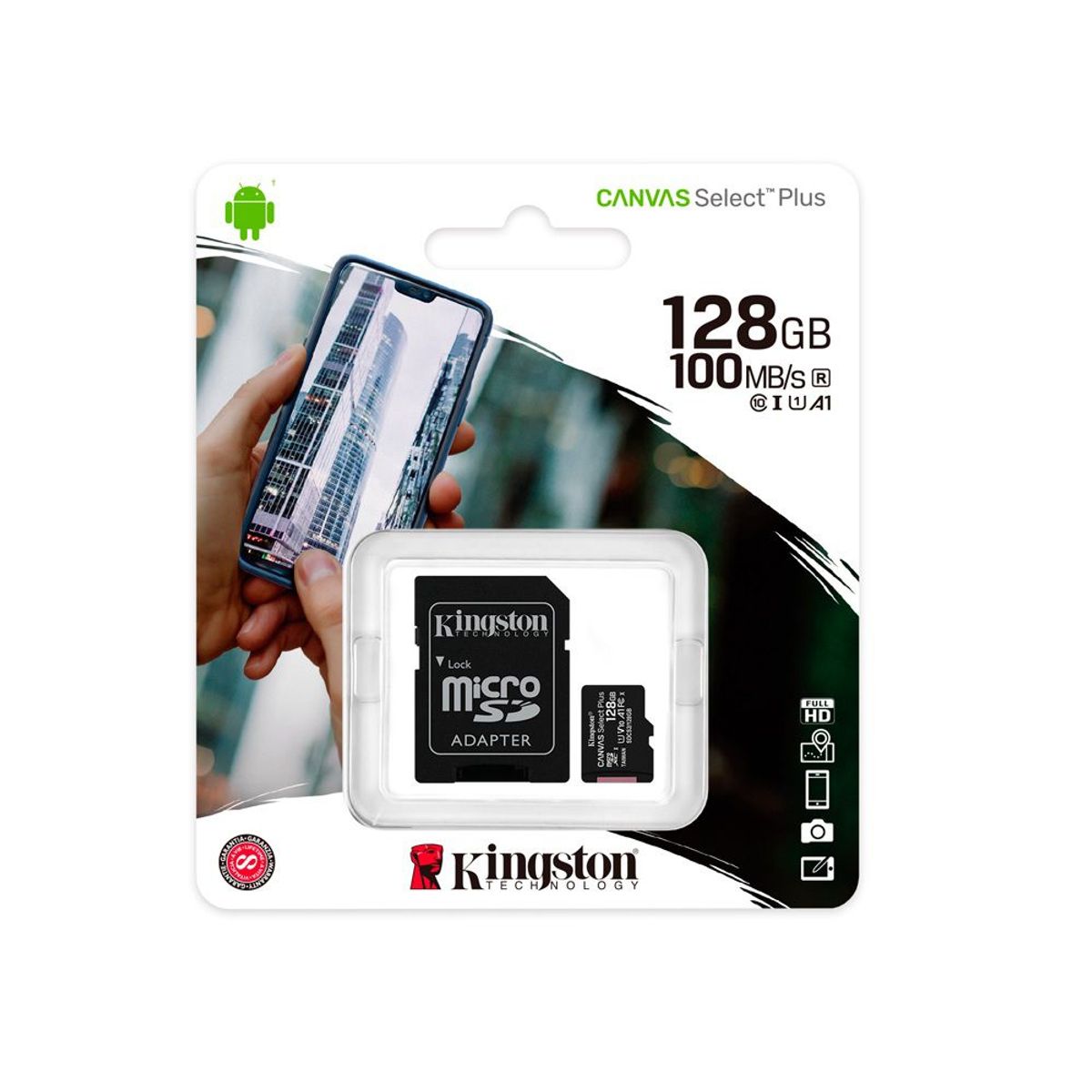 KINGSTON - Memoria microSD kingston canvas select 128GB 100ms adaptador