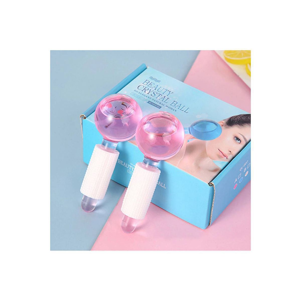 GENERICO - ICE GLOBE Rodillo Masajeador Facial Esferas Frias Vidrio - ROSADO