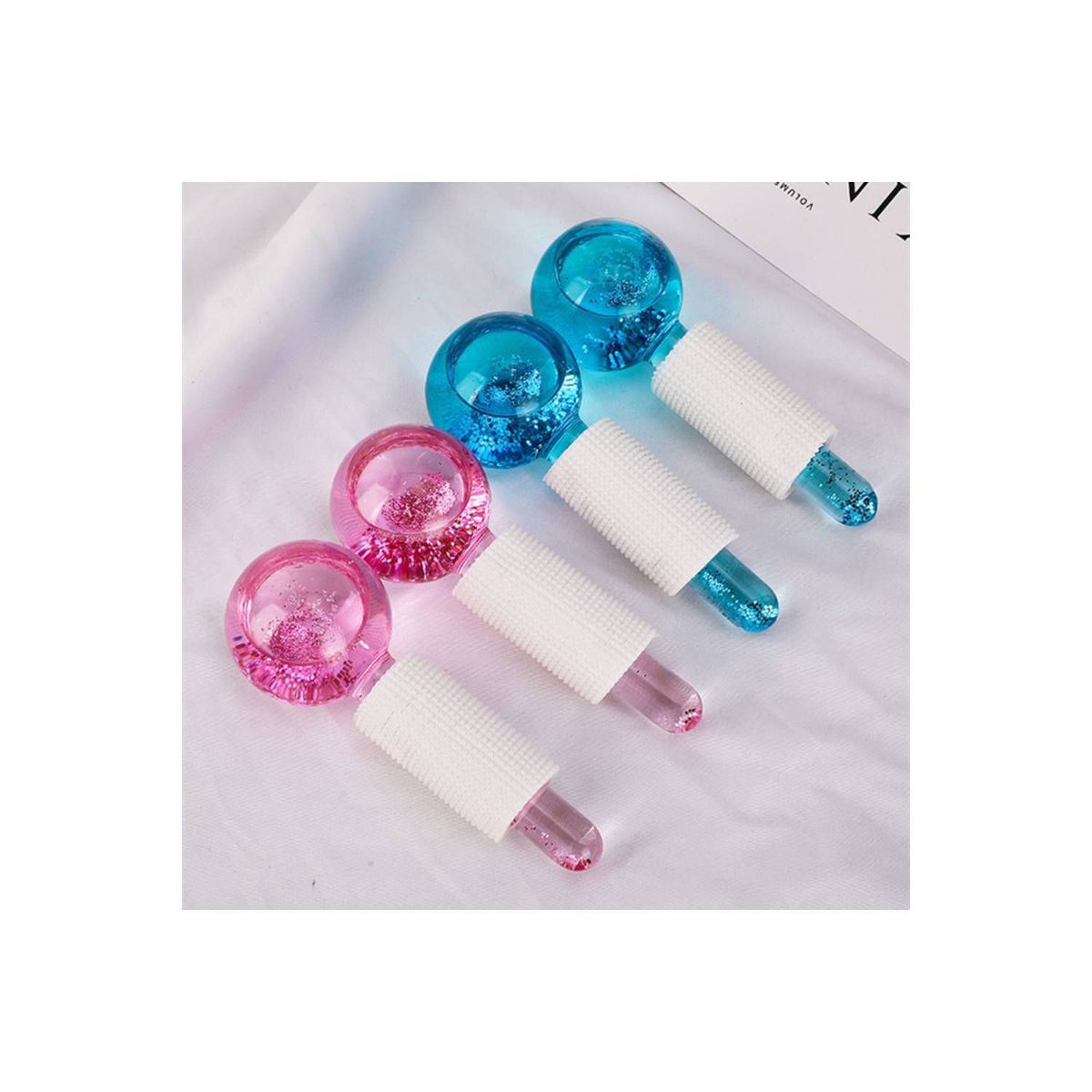 GENERICO - ICE GLOBE Rodillo Masajeador Facial Esferas Frias Vidrio - ROSADO