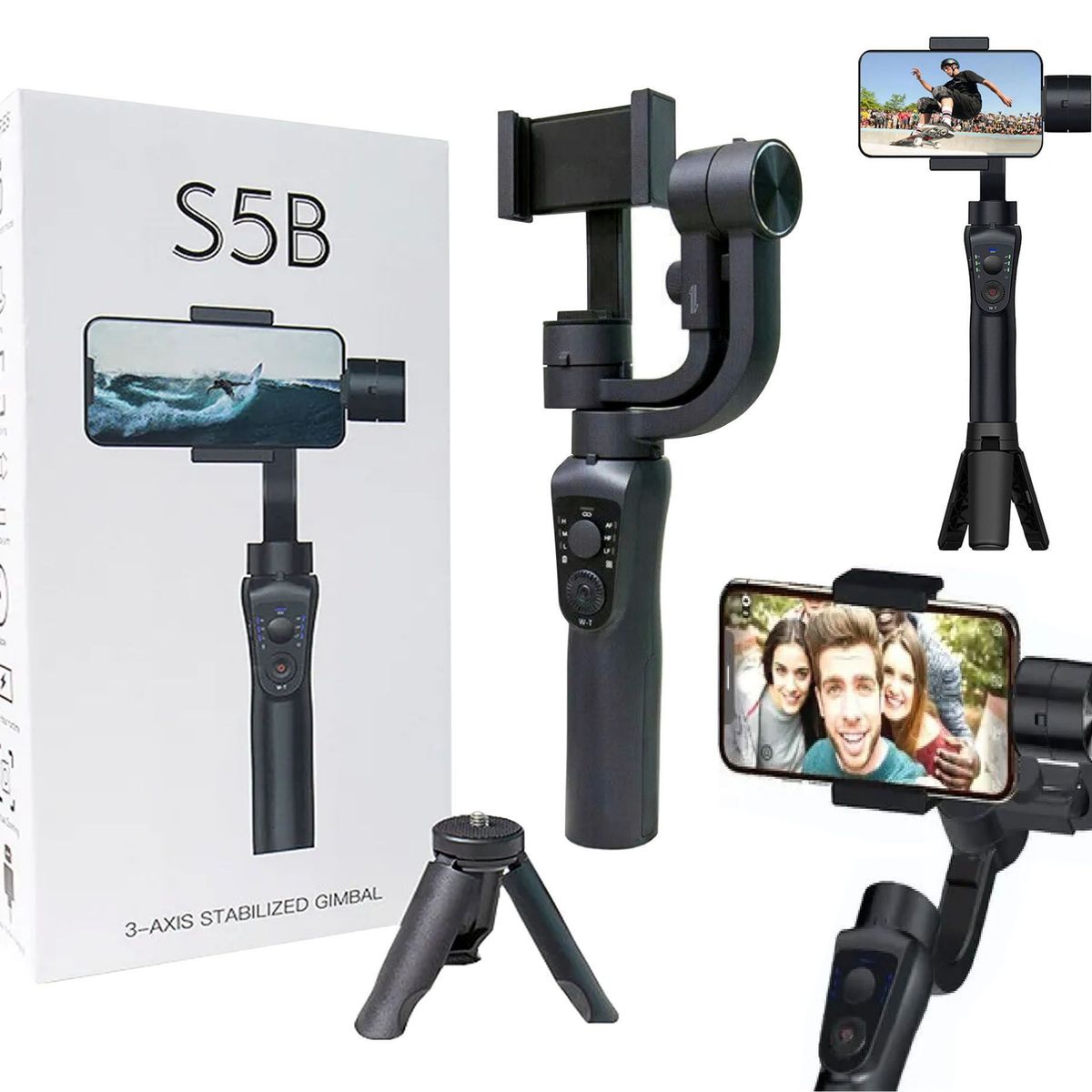 NANOTRON TECHNOLOGIES - Estabilizador de cardán 3 ejes AXIS S5B con mini trípode para celular