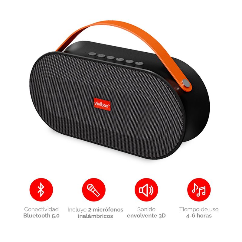 VIVIBOX - Parlante Karaoke Negro con Bluetooth