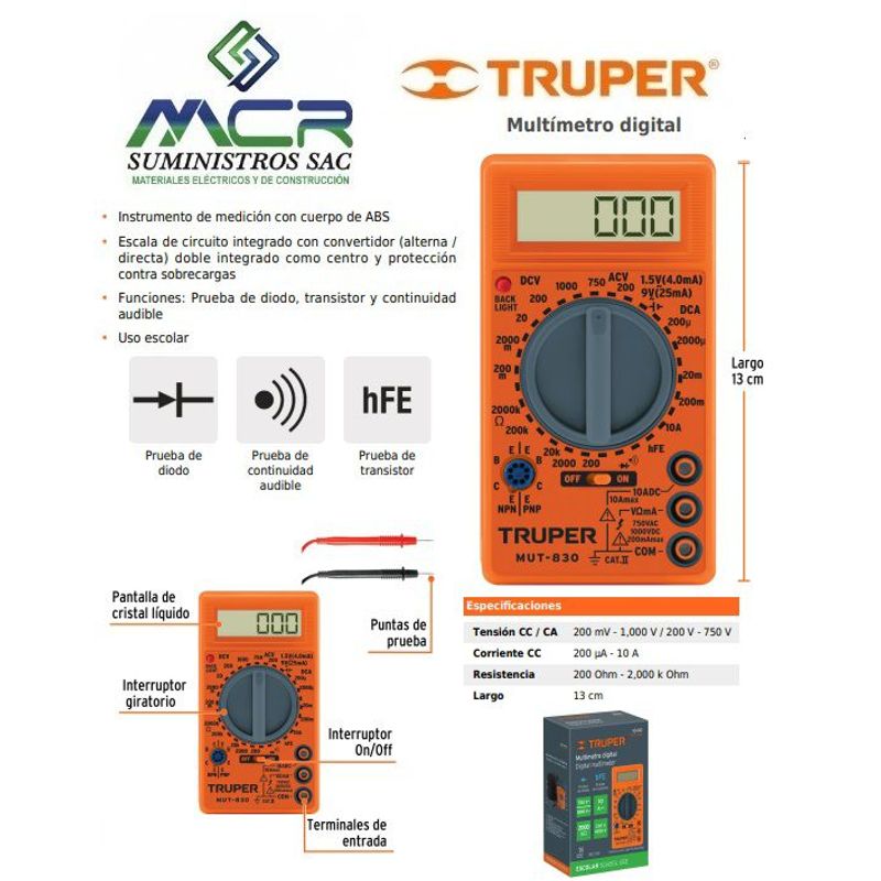 TRUPER - Multímetro Digital Multitester Truper
