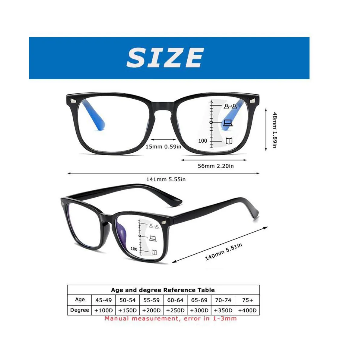 GENERICO - Lentes  multifocales con filtro luz azul Add + 3.50