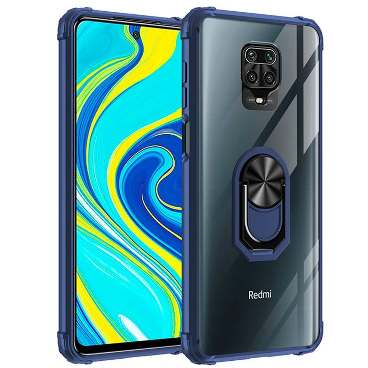 GENERICO - Funda tpu transparente xiaomi redmi note 9 pro /9s con anillo azul