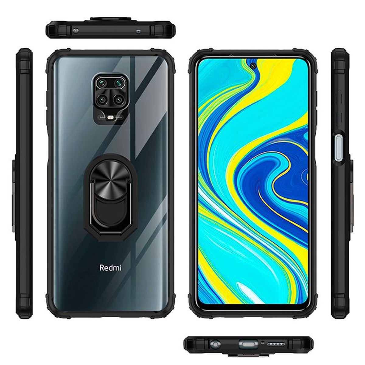 GENERICO - Funda tpu transparente xiaomi redmi note 9 pro /9s con anillo azul