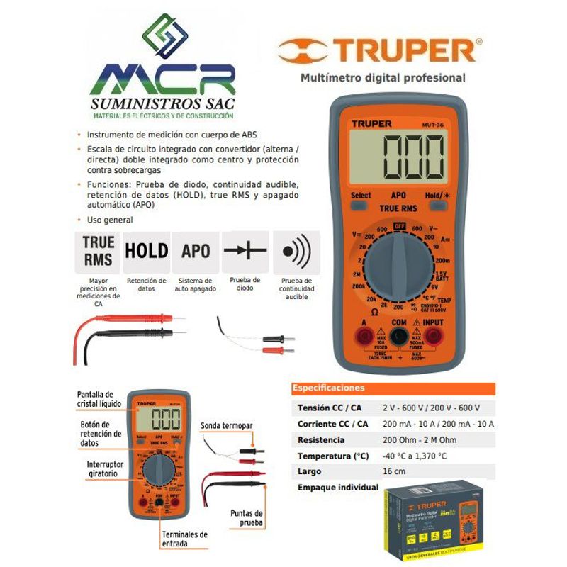 TRUPER - Multímetro digital profesional 600V TRUPER