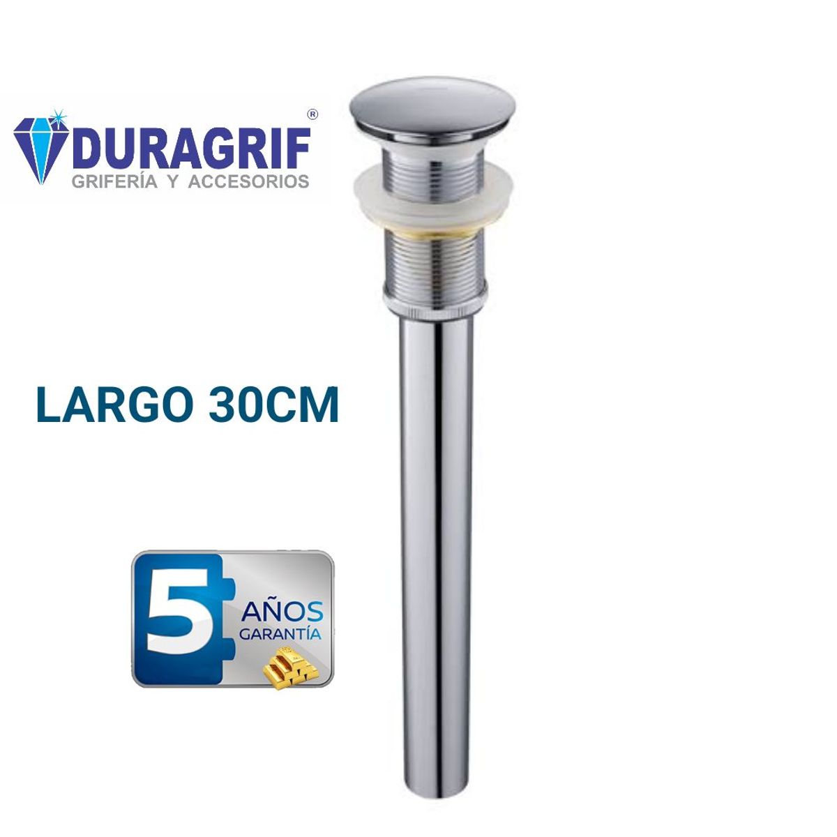 DURAGRIF - DESAGUE PUSH CROMADO SIN REBOSE PARA LAVATORIO 30cm